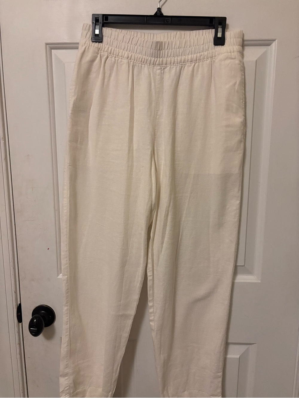 Old Navy Linen White Elastic Waist Straight Pants
